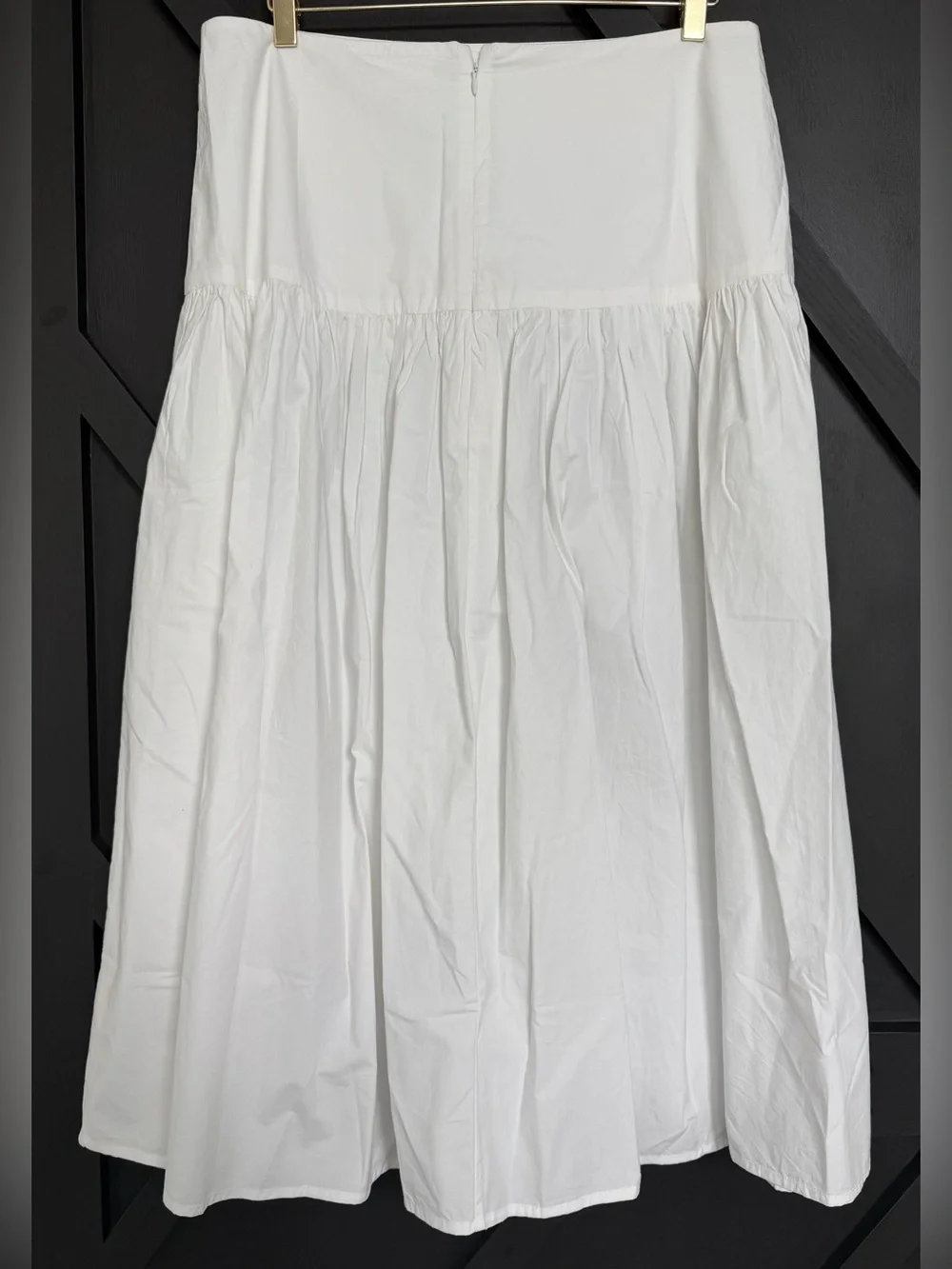 Julia Amory Cotton Poplin Midi Circle Skirt in Blanc White, Size Large - Picture 3 of 6